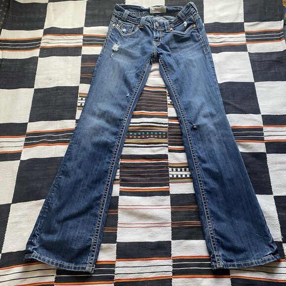 MEK Denim Jeans Womens 26/32 Blue Bootcut Oaxaca Flap Pockets.Stretch. Low Rise. - Picture 3 of 15